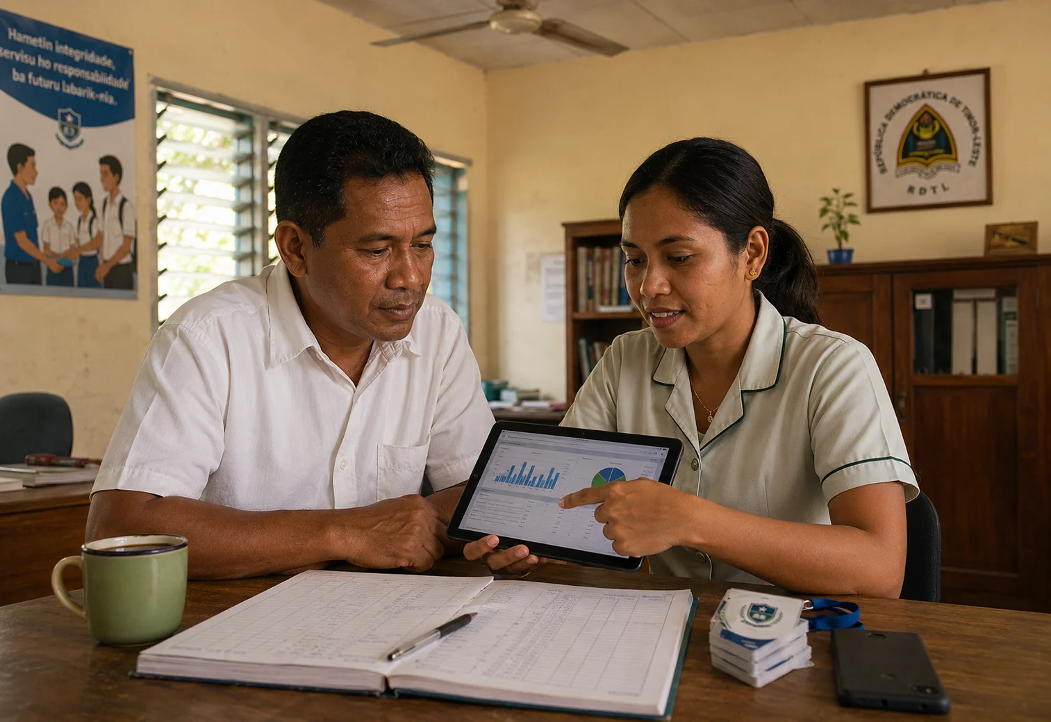 Headmaster and admin on tablet