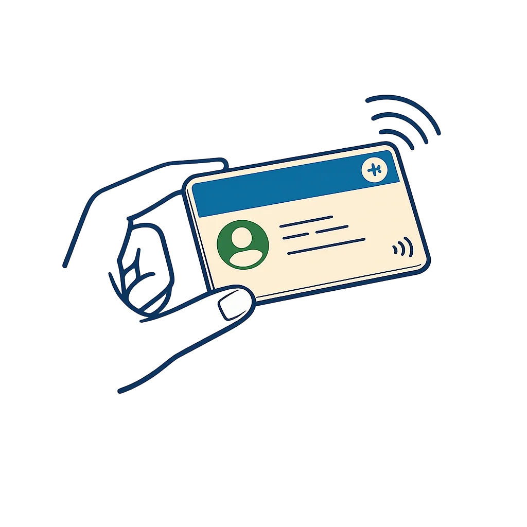A single Timorese student keycard held mid-air with NFC arcs