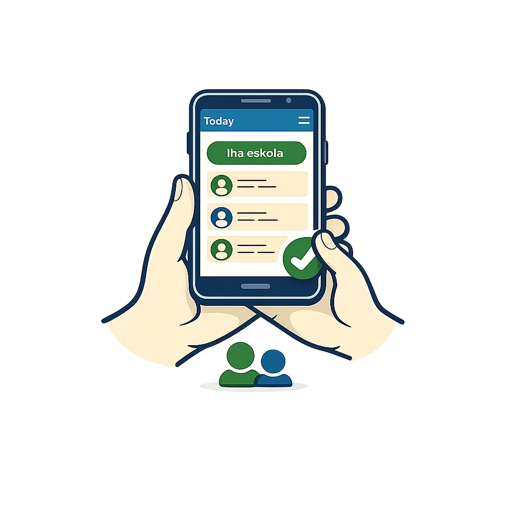 A budget Android phone held by two hands showing the Parent app's Today view