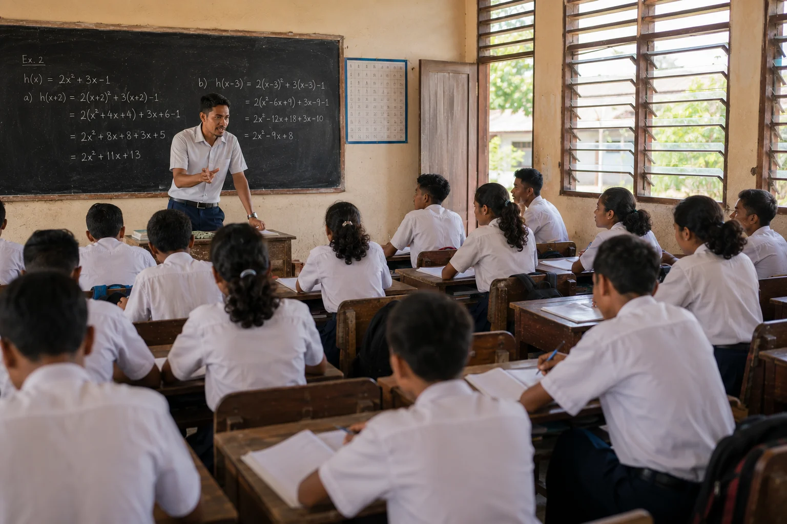 Secondary school students in classroom with teacher